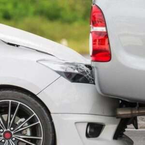 A rear-end car accident.