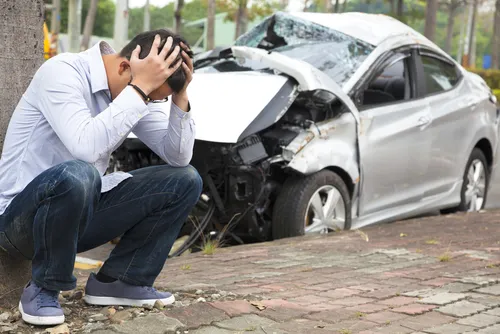 Upset driver after car accident in Norcross, GA