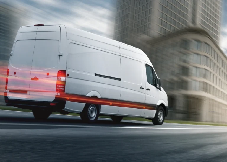 speeding delivery truck about to cause an accident