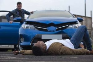 Man Hit by a Car, Pedestrian Accident Liability Concept