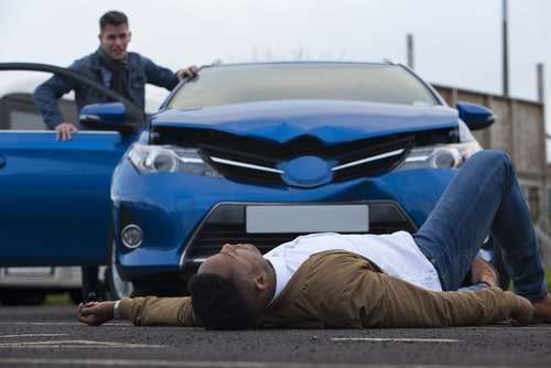 Man Hit by a Car, Pedestrian Accident Liability Concept