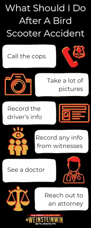 What should I do after a bird scooter accident infographic by an Atlanta Bird Scooter accident lawyer