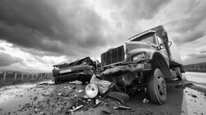 Image showing a damaged truck and car following a truck accident