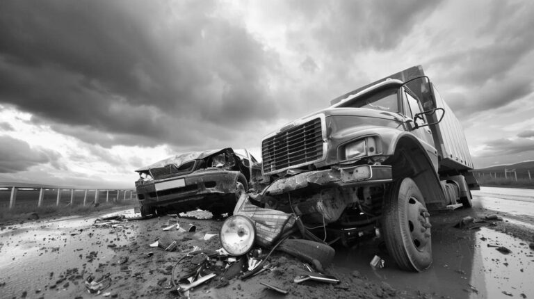 Image showing a damaged truck and car following a truck accident