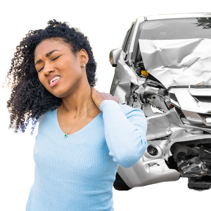 Woman holding her neck in pain after a car crash