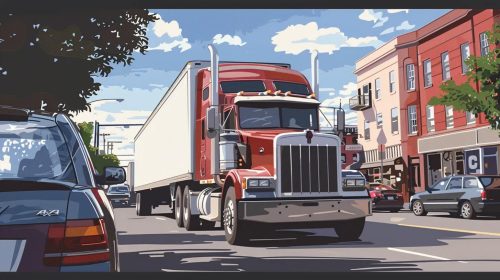 An illustration of a semi-truck making an unsafe lane change, a common error from poor training