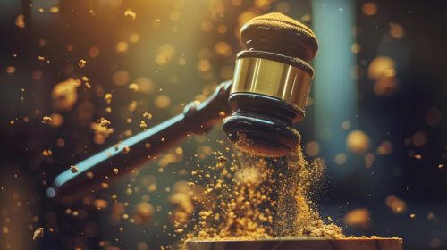 Image of a gavel hitting a sound block, symbolizing the legal action and punishment associated with punitive damages.