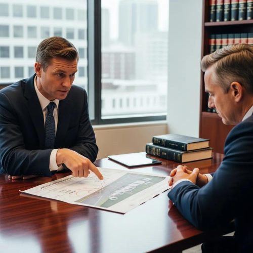 Attorney meeting with a client to discuss truck accident liability